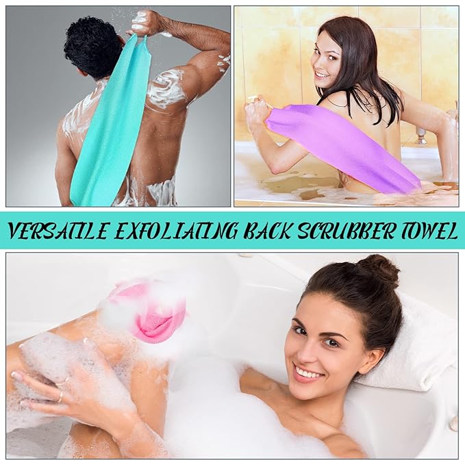 5 Pcs Back Scrubber for Shower Exfoliating Body Exfoliating with Handles Washcloth Towel Pull Strap Shower Scrubber for Body Cleans Skin Massages for Women Men One Size