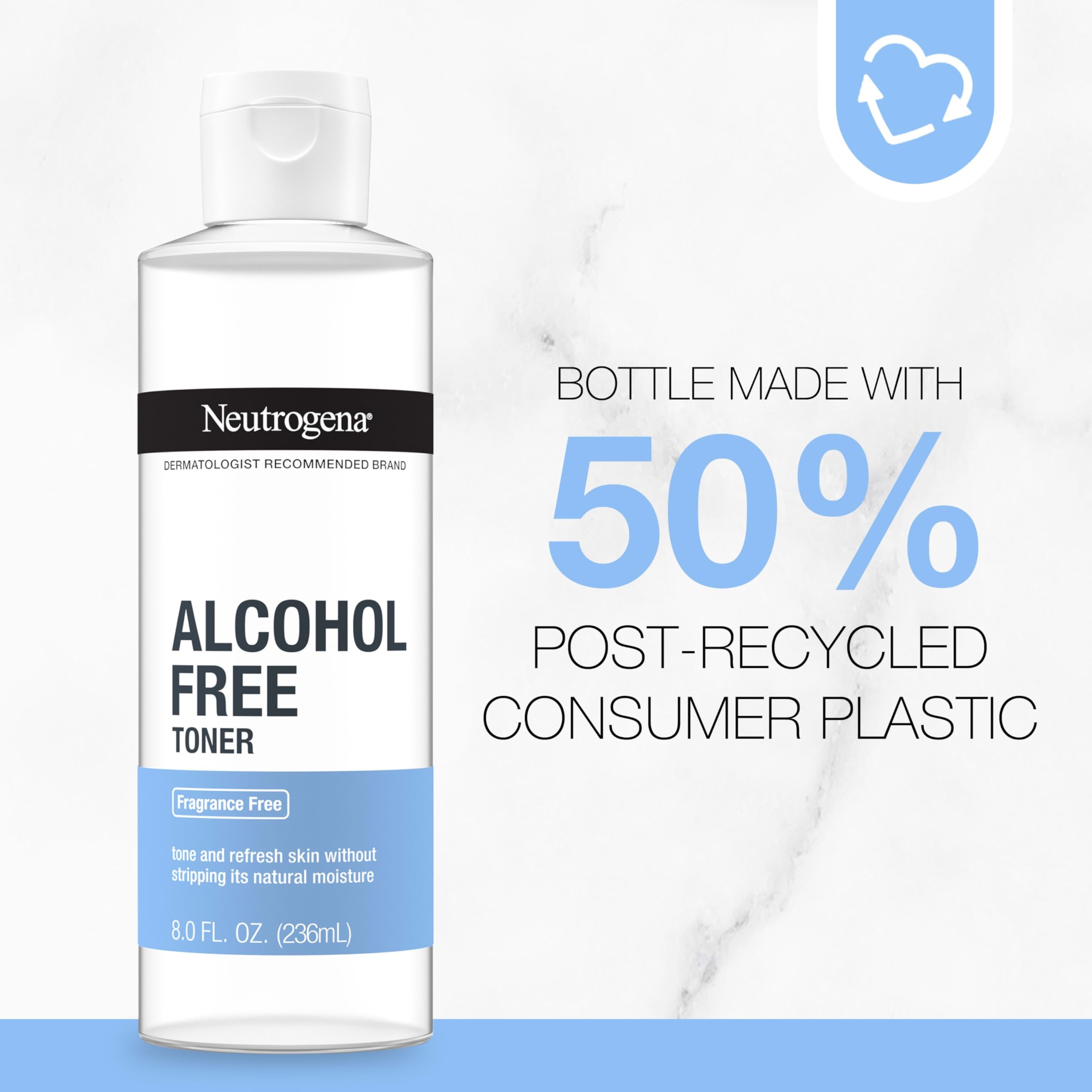 Neutrogena Alcohol-Free Gentle Daily Facial Toner, Fragrance-Free to Tone & Refresh Skin, Gently Removes Impurities & Reconditions Skin, Hypoallergenic, 8 fl. oz
