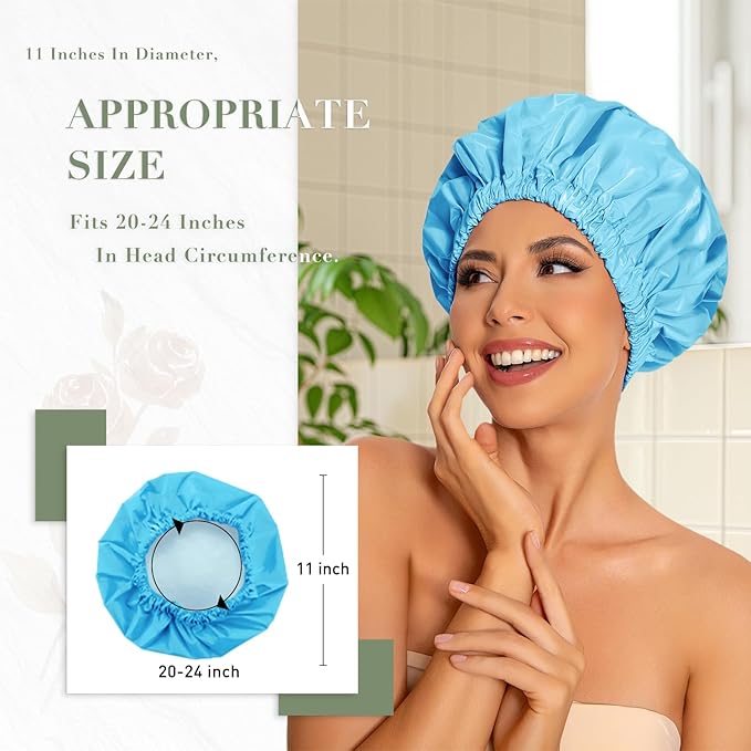 Edoneery Reusable Shower Caps for Women, Waterproof Long Hair Bonnet
