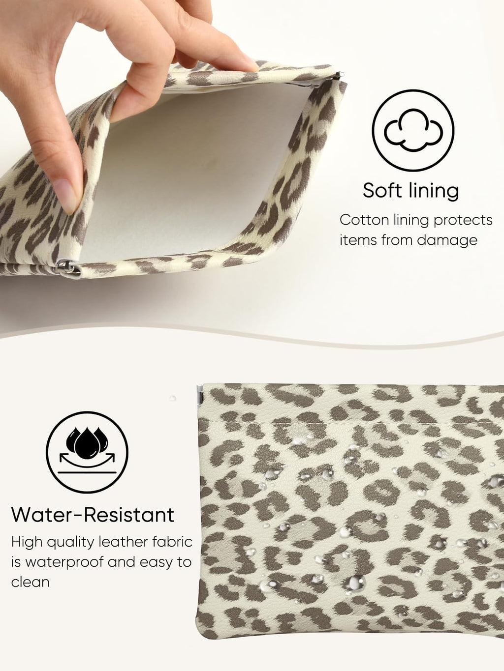 Ksriylm Leopard Leather Small Makeup Pouch for Women,Cosmetic Accessories,Waterproof and Portable Cosmetic Bag,Self-closing, No Zipper, Aesthetic Storage Pouch,Lipstick for Purse,Beige Brown