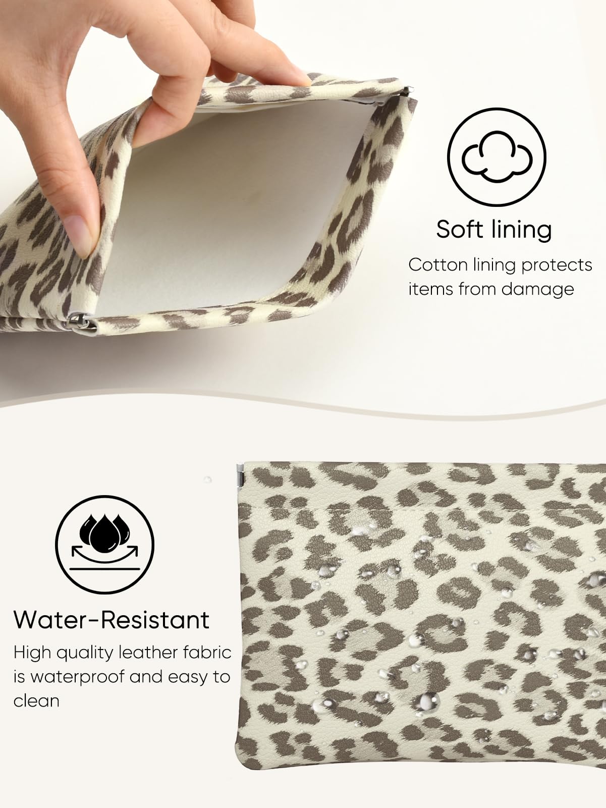 Ksriylm Leopard Leather Small Makeup Pouch for Women,Cosmetic Accessories,Waterproof and Portable Cosmetic Bag,Self-closing, No Zipper, Aesthetic Storage Pouch,Lipstick for Purse,Beige Brown