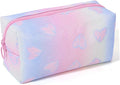 DALINEEYI Makeup Bag, Portable Makeup Brush Pouch, Shiny Cool Heart Pattern Makeup Organizer Case for Women, Small