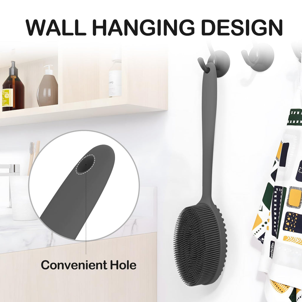 MateeyLife Silicone Body Scrubber Exfoliator with Handle, Gentle Back Scrubber for Shower, Bath Scrubber for Body