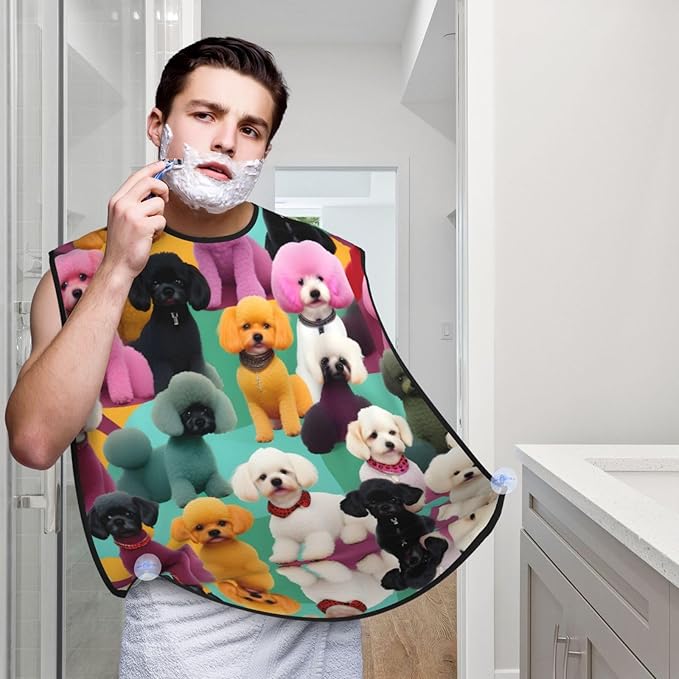 Purple Rose And Skull Print Beard Bib Shaving Apron, Beard Hair Trimming Cape Gift For Dad