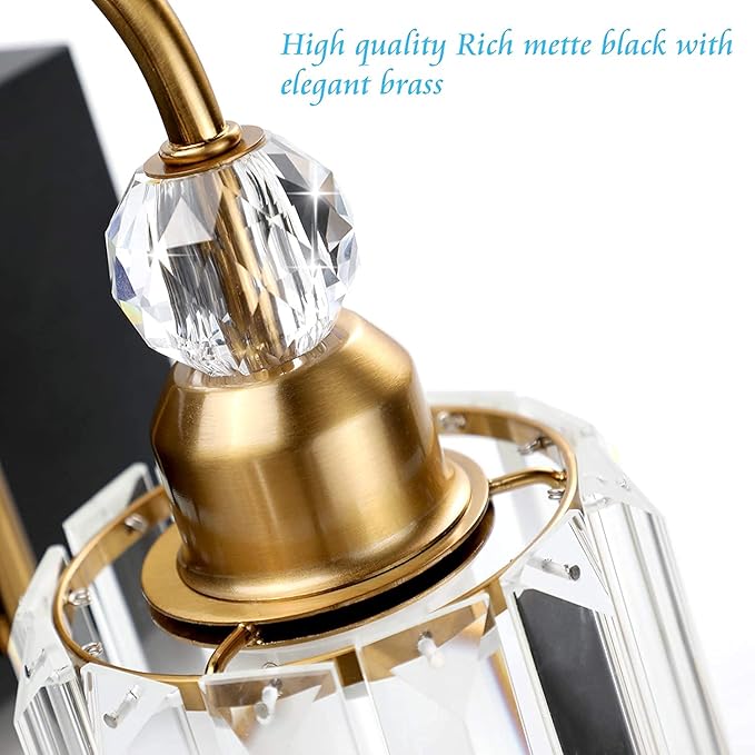 Ralbay Crystal Vanity Lights 6-Lights Modern Crystal Bathroom Vanity Lights Over Long Mirror Modern Black Gold Bathroom Vanity Lighting Fixtures