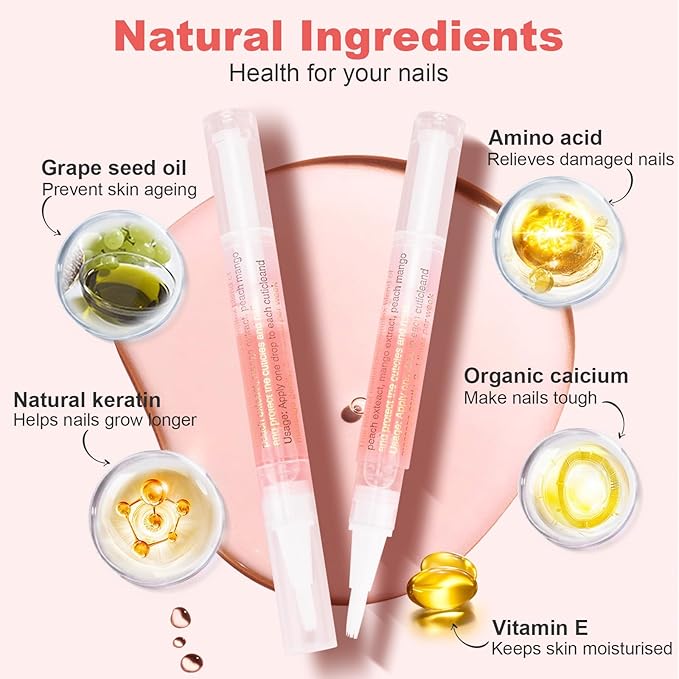 Meschett 3PCS Nail Cuticle Oil Pens with Nail File, Natural Cuticle Oil for Nail Care, Moisturizing Nail Oil for Dry Nails & Cuticles (Lavender & Watermelon & Osmanthus flowers Flavor)