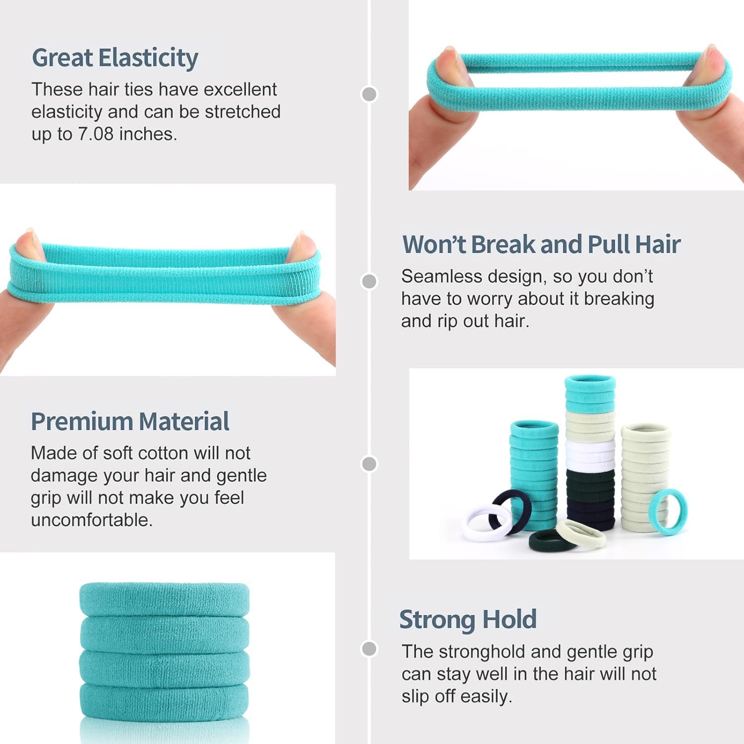 Bessrung 100 PCS Seamless Nylon Hair Ties, No Damage Elastics Hair Ties for Women Girls, Soft Stretchy Ponytail Holders for Thin Thick Hair, Snag-Free Hair Bands(Gradient Blue)