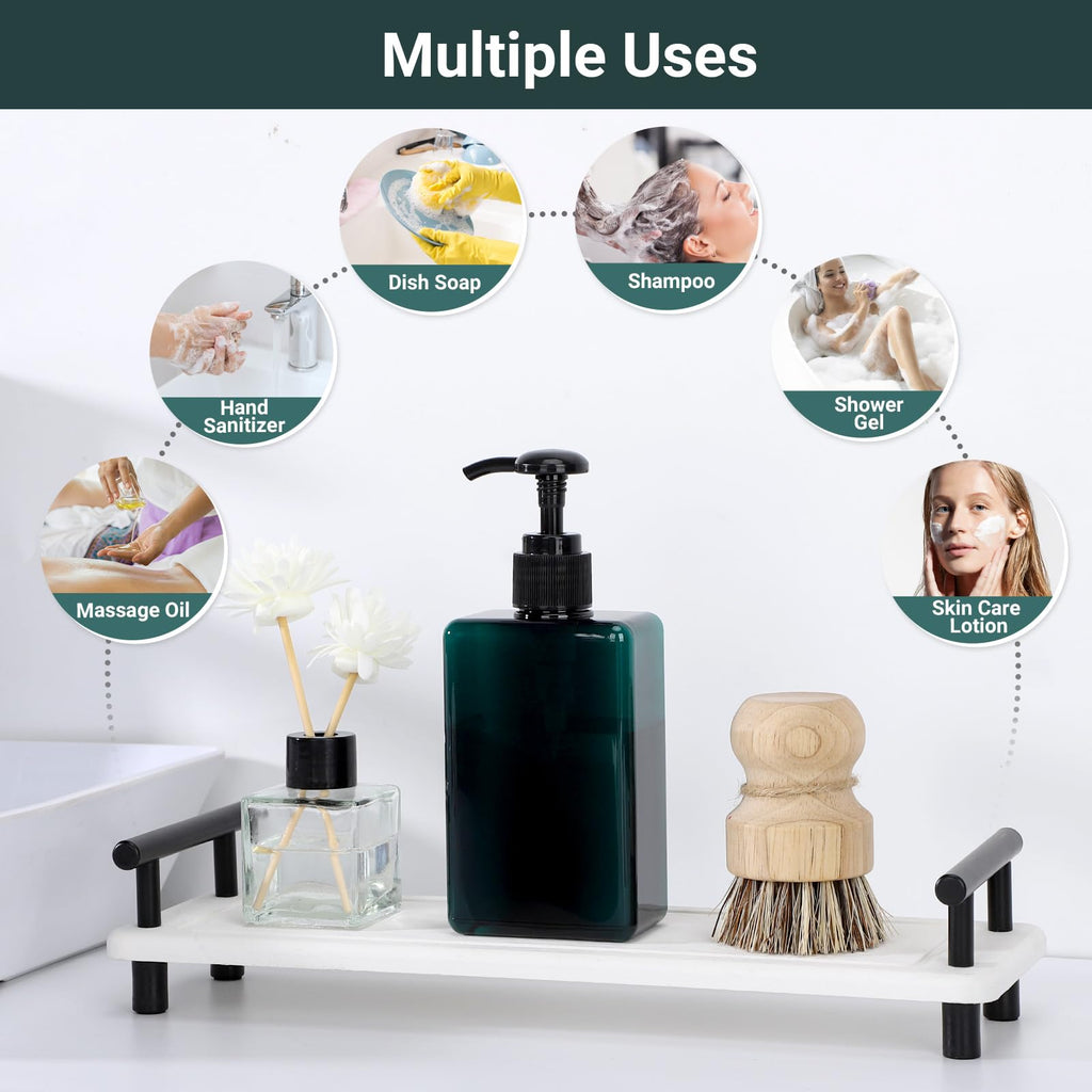 Suream 9.5oz Refillable Pump Press Bottles, Plastic Shampoo and Conditioner Dispenser, 280ml Reuable Cosmetic Empty Bottle, Bathroom Countertop Shower Dispensers for Body Wash, Hand Sanitizer, 3Pack