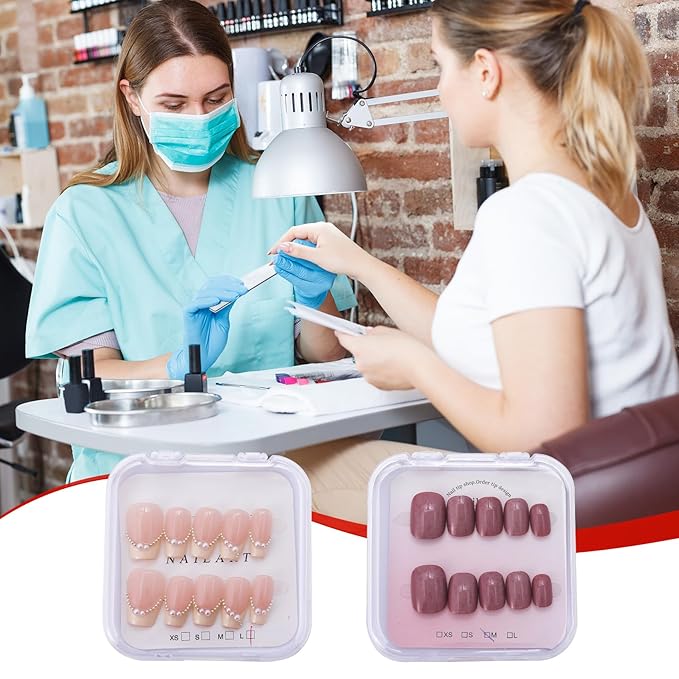 OIIKI 5pcs Clear Press on Nail Boxes, Nail Art Display Box with Adhesive Double Sided Tape, Plastic Storage Case Container Packaging Supplies for Art Business Salon