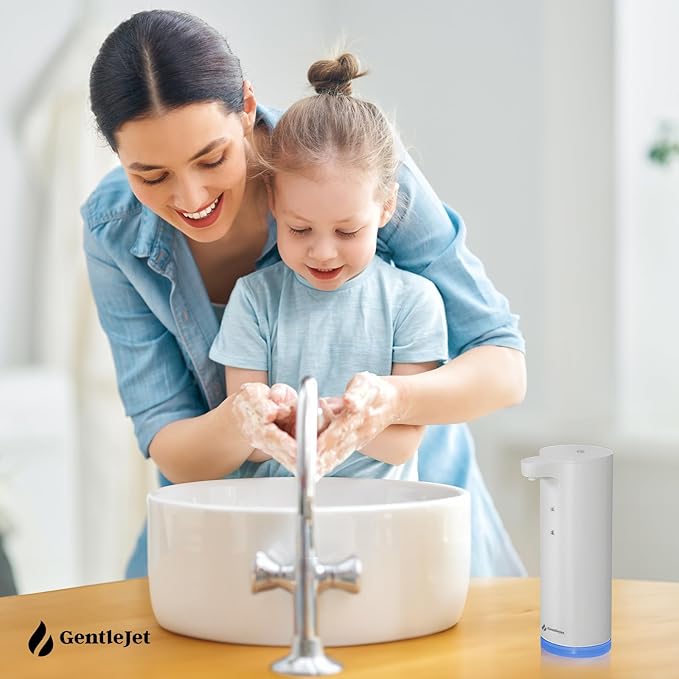 GentleJet EasyFoam Automatic Foaming Soap Dispenser, Touchless USB-C Rechargeable Sensor Pump, 304 Stainless Steel, Adjustable Foam, IPX5 Water-Resistant for Bathroom & Kitchen, 10 fl oz / 300 mL