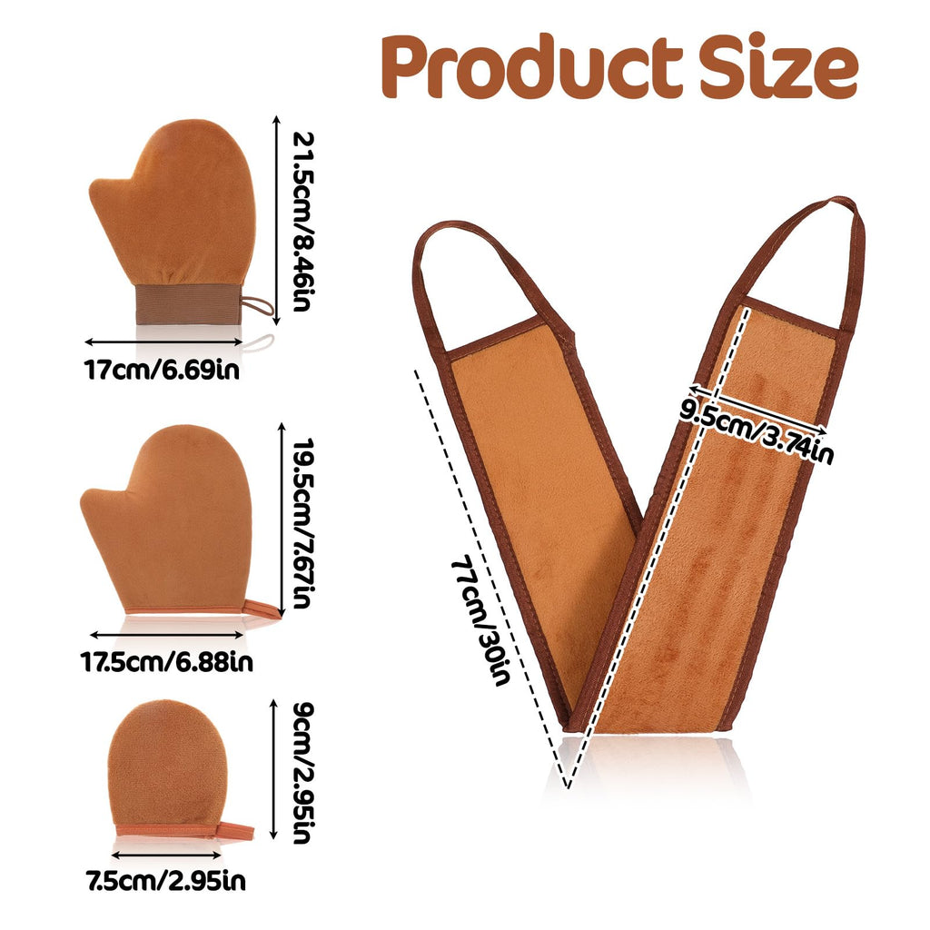 TIESOME 4 Pcs Self Tanning Mitt Applicator Kit, 4 in 1 Reusable Tanning Glove Accessories with Back Lotion Applicators for Your Back for Face Body Streak Free Tan Mitt (brown)