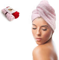 KEEPOZ Hair Towel Wrap Quick Dry 100% Cotton Super Absorbent Turban Head Wrap for Women with Button, Non Microfiber Anti Frizz Hair Cap for Curly, Long & Thick Hair (Pink+Red, 2 Pcs)