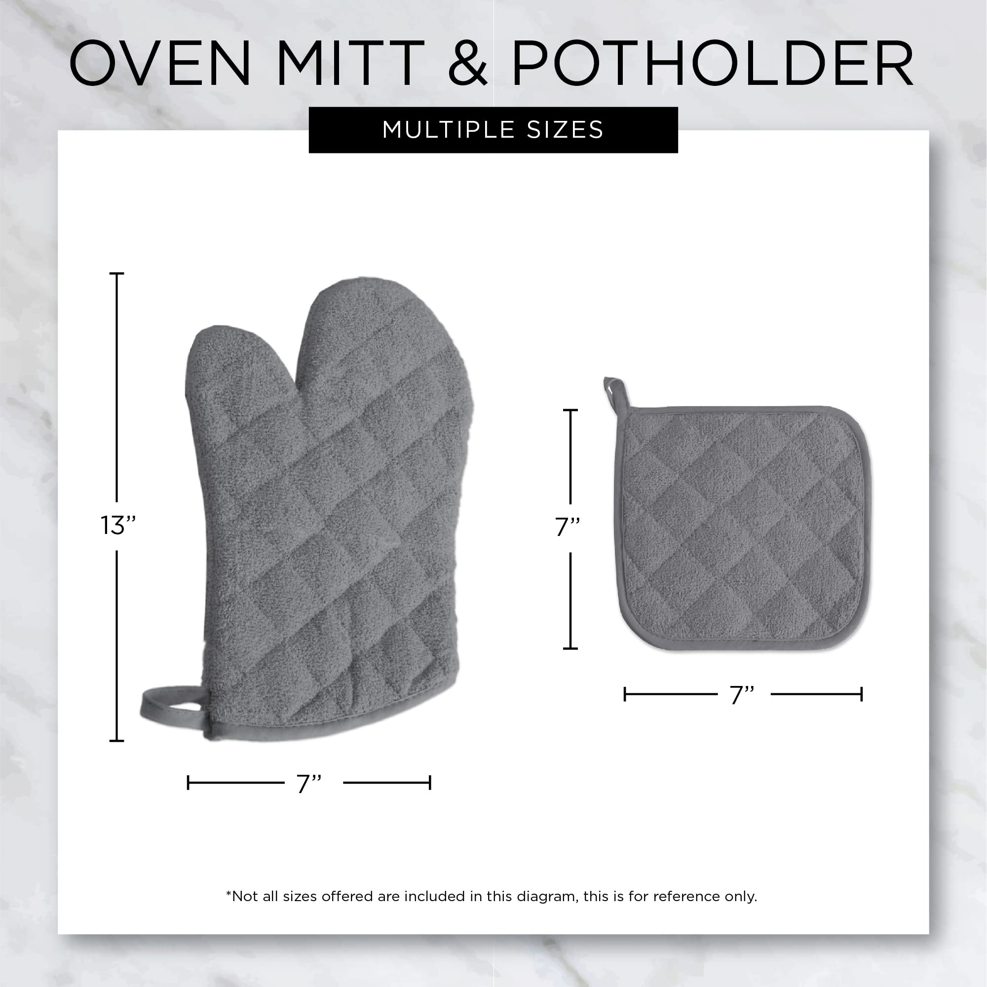 DII Basic Terry Collection Quilted 100% Cotton, Potholder, Blue, 3 Piece