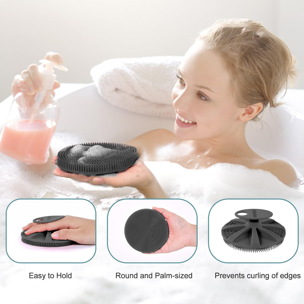 INNERNEED Food-Grade Soft Silicone Body Scrubber Shower Brush, Black+Gray