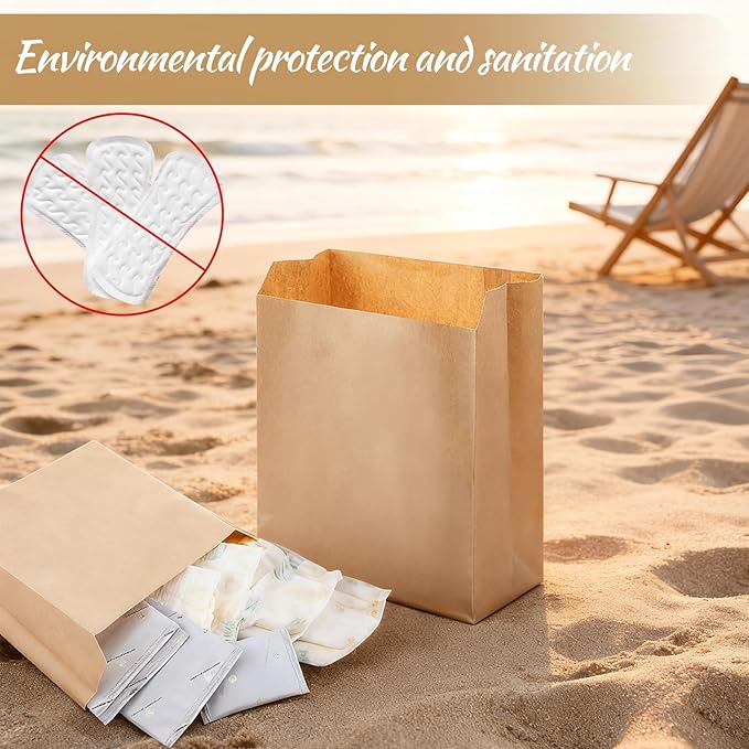 Waxed Kraft Sanitary Napkin Disposal Bags 7.5x10x3.5 Inch Feminine Hygiene Liners for Commercial Business Restroom Bathroom Personal Use Kraft Bag (300 Pcs)