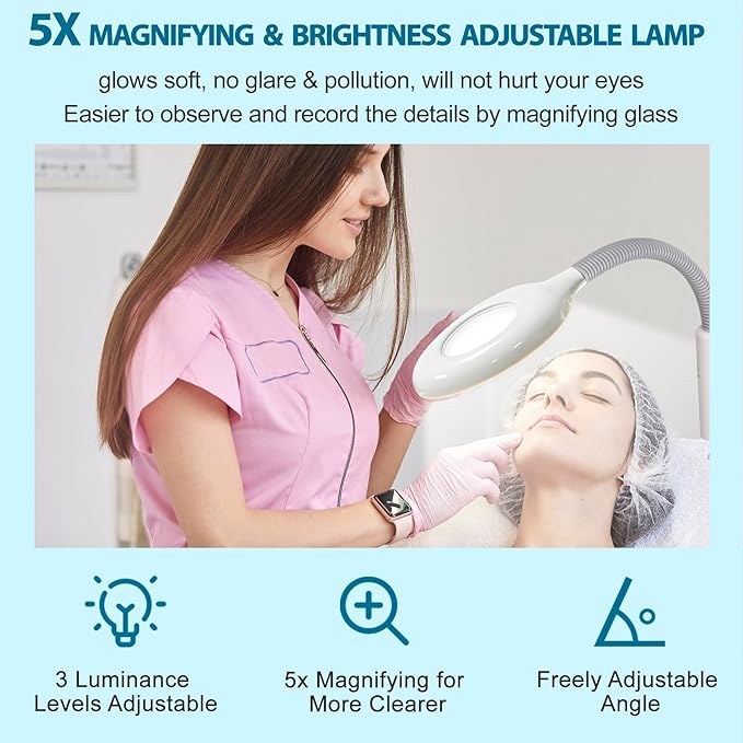 Saicool Professional 3 in 1 Facial Steamer, Stand on Wheels with 5X LED Magnifying Lamp, Use at Home or Salon SPA Esthetician with hot and Cold Nozzle for Skin Deep Clean