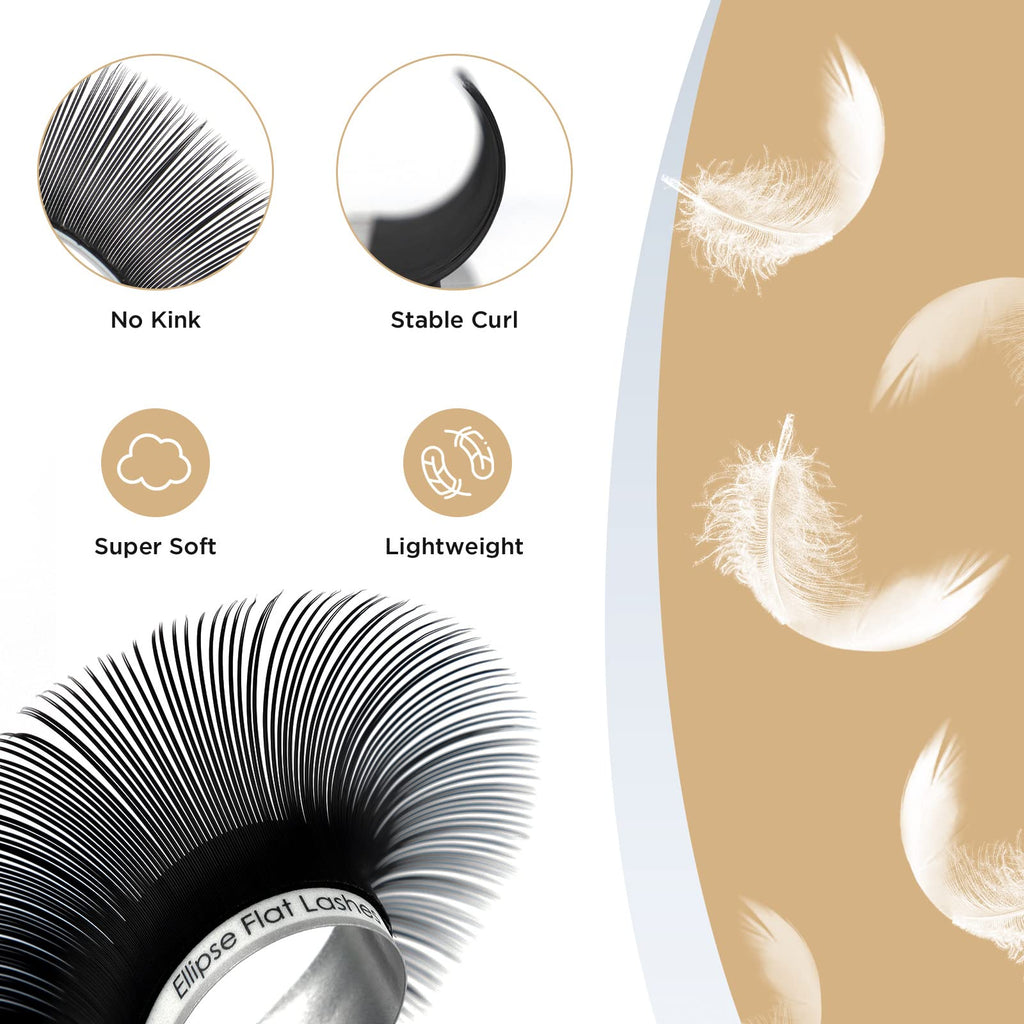 LASHVIEW Eyelash Extensions,Ellipse Flat Eyelash Extensions 0.20mm C Curl 10mm, Black,Individual Lashes,Semi-Permanent Extremely Soft Professional Salon Use