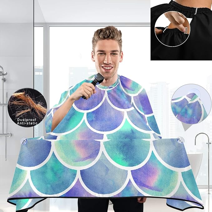 visesunny Pretty Mermaid Scale Barber Cape Anti-Static Hair Cutting Cape with Snap Closure Professional Salon Polyester Cape Barber Water-Resistant Hairdressing Cape Adjustable Snap for Hairstylists