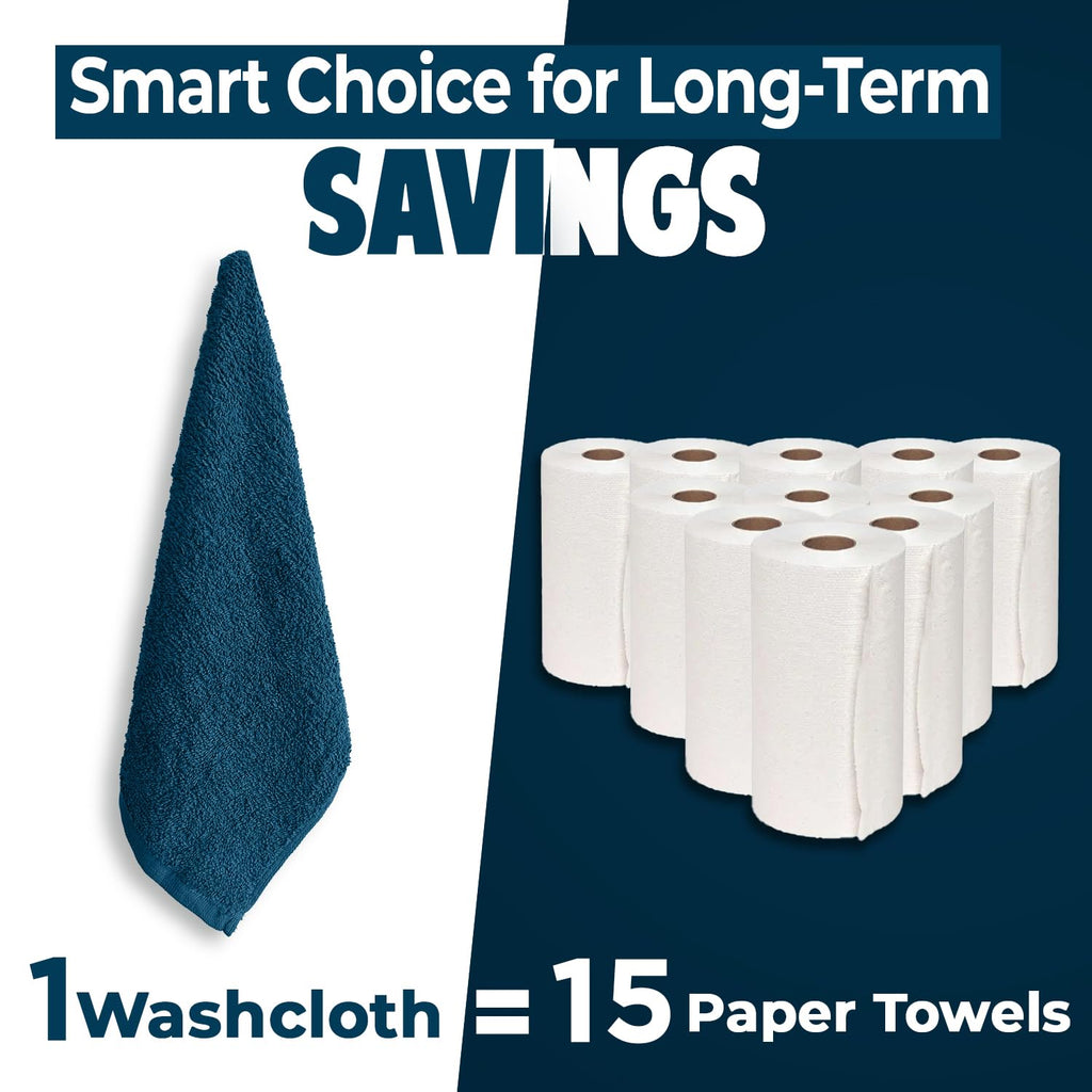 DAN RIVER 24 Pack Cotton Wash Cloths Set for Showering [12x12] Blue Opal