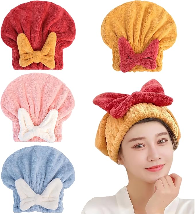 YUMINGUHC Microfiber Hair Drying Caps for Women 4 Pack