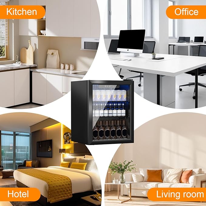 DOGHLY Beverage Refrigerator Cooler, 72 Can Mini Fridge Glass Door for Drinks Soda, Beer, or Wine - Small Refrigerator for Office Bedroom Home Bar, Adjustable Shelves, 1.7 Cu.Ft, Black