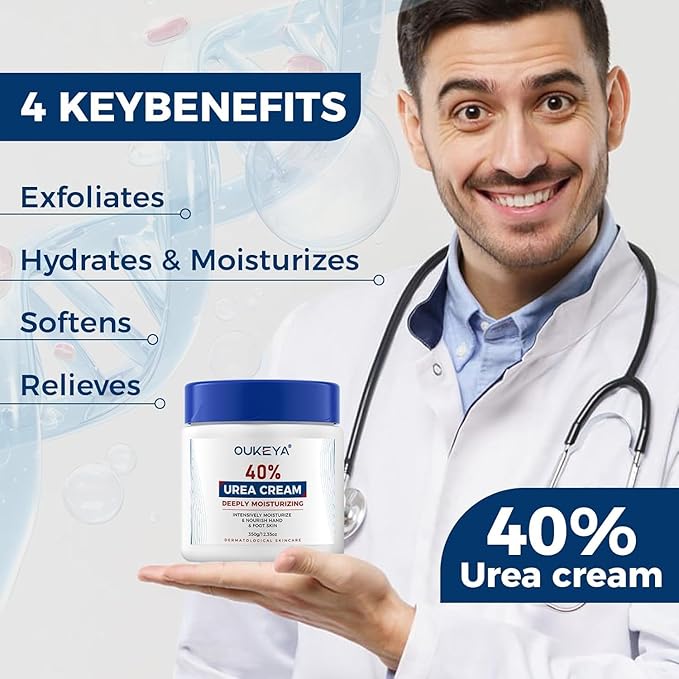 OUKEYA Urea Cream 40 Percent, Foot & Hand Cream for Dry Cracked, Urea Lotion for Feet Maximum Strength(12.35Oz X 4 Packs)