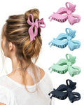 4 PCS Bow Hair Clips Bow Claw Clip for Women, Large Hair Claw Clips for Thin Thick Long Hair Cute Nonslip Bows (Blue+Pink+Green+Blue+Black)
