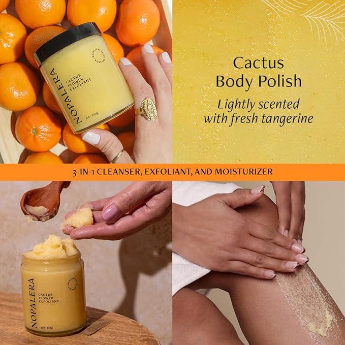 Nopalera Cactus Body Polish, Tangerine, 3-in-1 Clean Beauty, Oil Cleanser, Exfoliant and Body Moisturizer with Cactus Oil, Dermatologist-Tested, 6 oz
