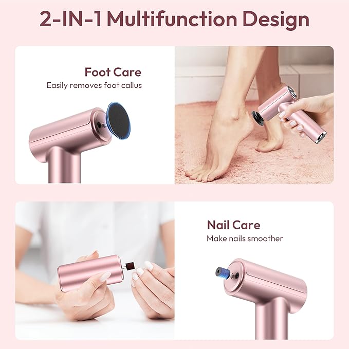Electric Foot Callus Remover - 2 in 1 Rechargeable Electric Callus Remover for Feet, Pedicure Tools with 70pcs Sandpapers, Professional Foot Scrubber File for Dead Skin - Pink