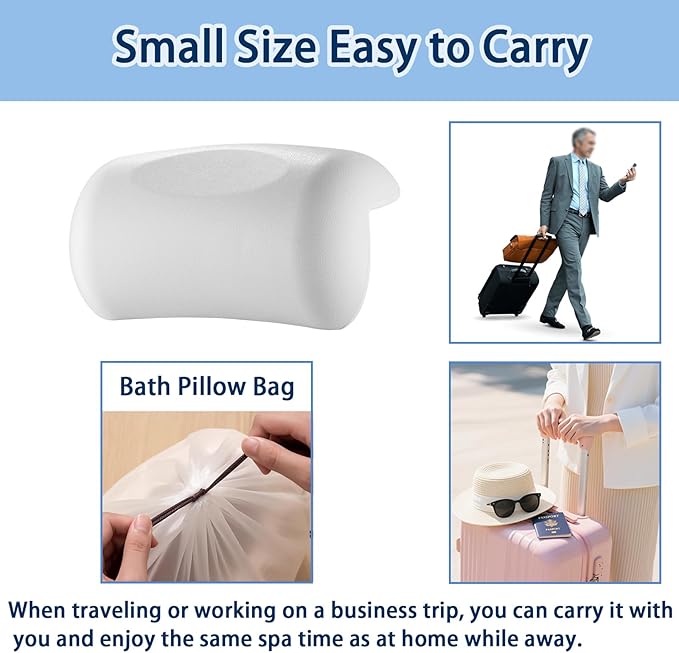 Guluto Bath Pillow Bathtub Pillow, Bath Pillows for Tub Head and Neck Support, Waterproof Bath Tub Pillows with Strong Non-Slip Suction Cups, Relaxing Bath Accessories for Soaking, Spa White