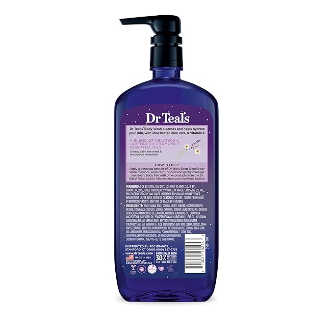 Dr Teal's Sleep Body Wash with Pure Epsom Salt, Melatonin, Lavender & Chamomile Essential Oil Blend, 24 fl oz (Pack of 2)