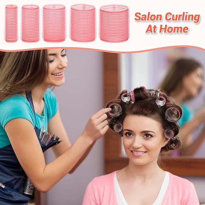 56 Pcs Hair Rollers Set for Blowout Look Long Hair, 30Pcs Rollers Curlers in 5 Sizes with 24 Pcs Clips and Storage Bag for Long Medium Short Hair Volume