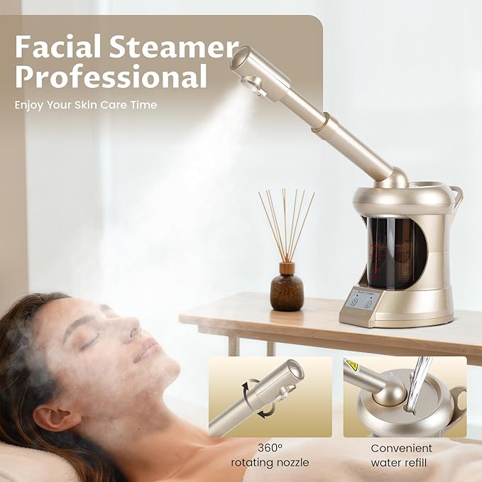 Chetunju Professional Facial Steamer,Portable Type, high Water Mist Density, Face Steamer for Facial Deep Cleaning, Steamer for Facial for Personal Care or Spa, Moisturizing and Hydrating.