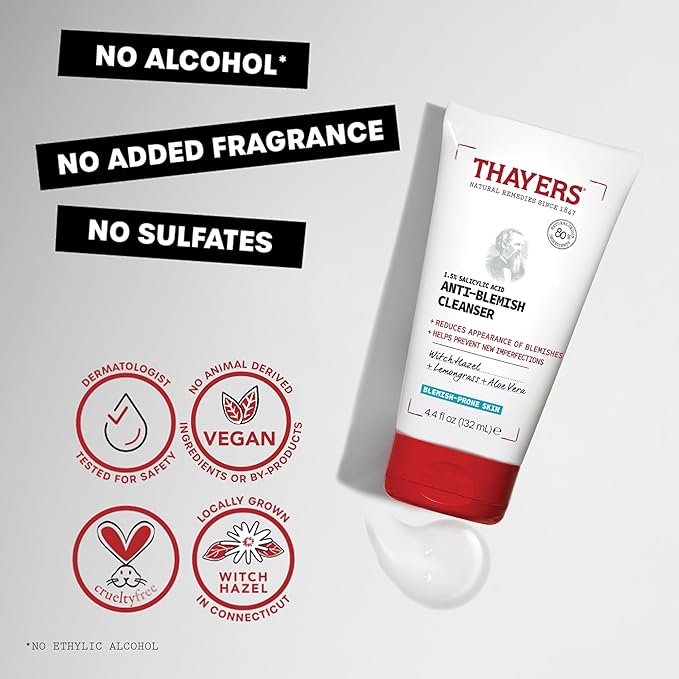 THAYERS Blemish Clearing Face Cleanser with 1.5% Salicylic Acid,Acne Treatment Face Wash,Soothing and Non-Stripping Skin Care,4.4 Fl Oz,(Pack of 2)