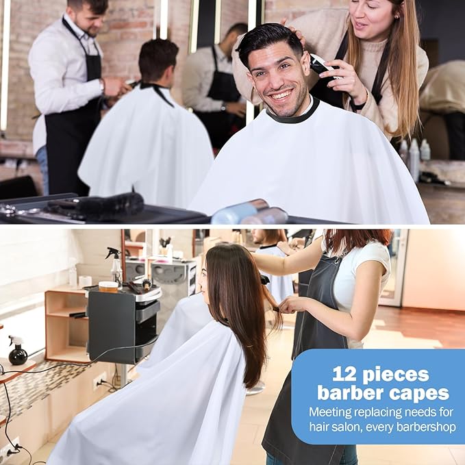 Wesiti Pcs Barber Cape 64 x 56'' Large Waterproof Hair Cutting Salon Cape Adjustable Snaps for Hair Dye Salon Stylist Supplies(White,12)