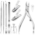 JTIEO 9PCS Toenail Clippers Toe Nail Clippers Podiatrist Toenail Clippers Toenail Clippers for Thick Nails Toe Nail Kit Stainless Steel Toenail Clipper Ingrown Toenail Tool Toe Nail Kit (Silver)