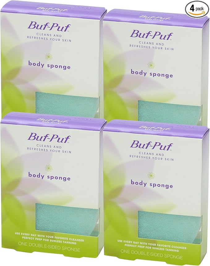 Buf-Puf Body Sponge, Bath Sponge, Dermatologist Developed, Cleanses Skin of Dirt, and Excess Oil, Reusable, Exfoliating, 4 Count