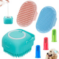 Comotech 3-in-1 Dog Grooming Brush | Adjustable Handle Shampoo Brush & Scrubber for Short & Long Haired Dogs & Cats (Blue Pink Blue)