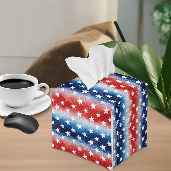 American Stars Luxury Tissue Box Cover, Elegant PU Leather Square Tissue Case with Metal Button, Waterproof and Dustproof Napkin Holder for Home Decoration, Office, and Car Accessories
