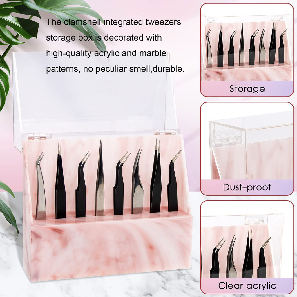 LXIANGN 8 Holes Eyelash Tweezers Holder Case for Lash Extensions,Pink
