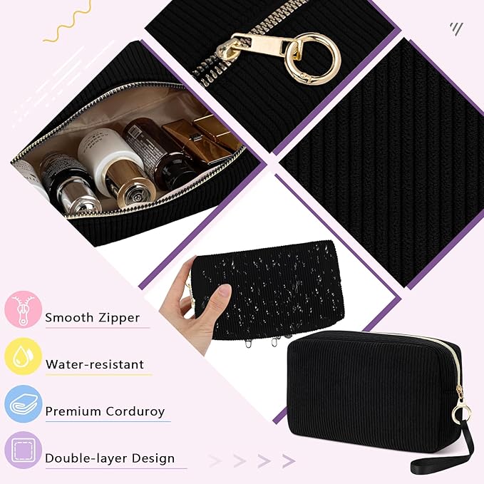 Tampon Holder for Purse, Corduroy Period Bag Sanitary Napkin Storage Bag for Girls Womens, Portable Feminine Emergency Pad Period Pouch(Black)