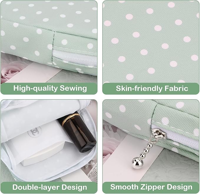 Desing Wish Sanitary Pad Storage Bag Portable Period Bag for Teen Pads/Sanitary Napkins/Small Tampons, Sanitary Napkin Storage Bag First Period Gifts for Teen Girls (Green Dot)