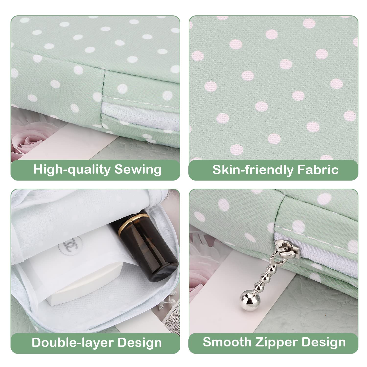 Desing Wish Sanitary Pad Storage Bag Portable Period Bag for Teen Pads/Sanitary Napkins/Small Tampons, Sanitary Napkin Storage Bag First Period Gifts for Teen Girls (Green Dot)