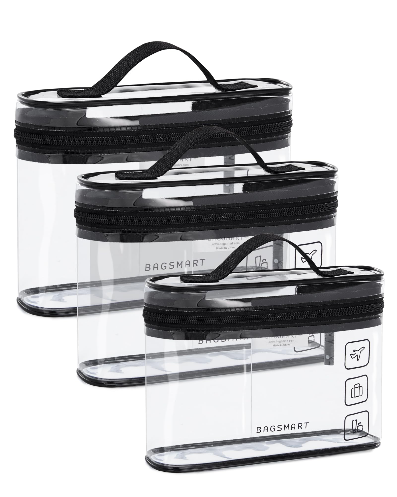 BAGSMART TSA Approved Toiletry Bag, 3 Pack Clear Makeup Cosmetic Bag Organizer, Quart Size Travel Bag for Toiletries, Carry-on Travel Accessories Essentials, Black-3pcs