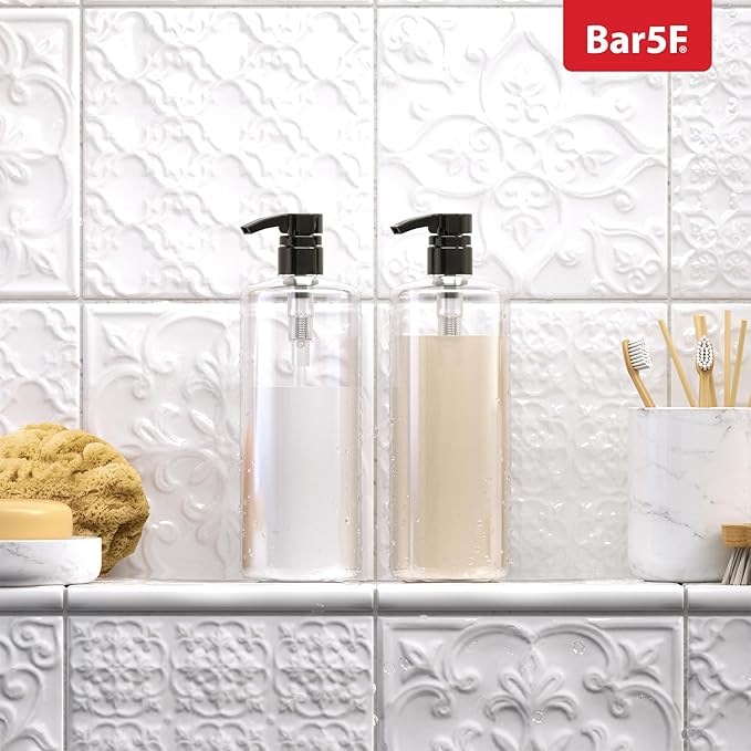 Bar5F Pumps for Shampoo and Conditioner Bottles, Salon-Brand Liters, 2 Pack