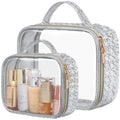 PACKISM 2 Pack Clear Makeup Bag Set (1 Large 1 Medium) - Foldable TSA Approved Toiletry Bag for Carry-on & Checked Luggage, Water Resistant Car Storage Organizer, Silver