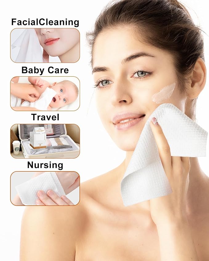 Face Towels,Facial Towels,200 Ct Disposable Face Towel, 9.8"X9.8"Face Cloths, Makeup Remover Face Towelettes Disposable,Disposable Face Cloths for Sensitive Skin,USDA Biobased Clean Face Towel