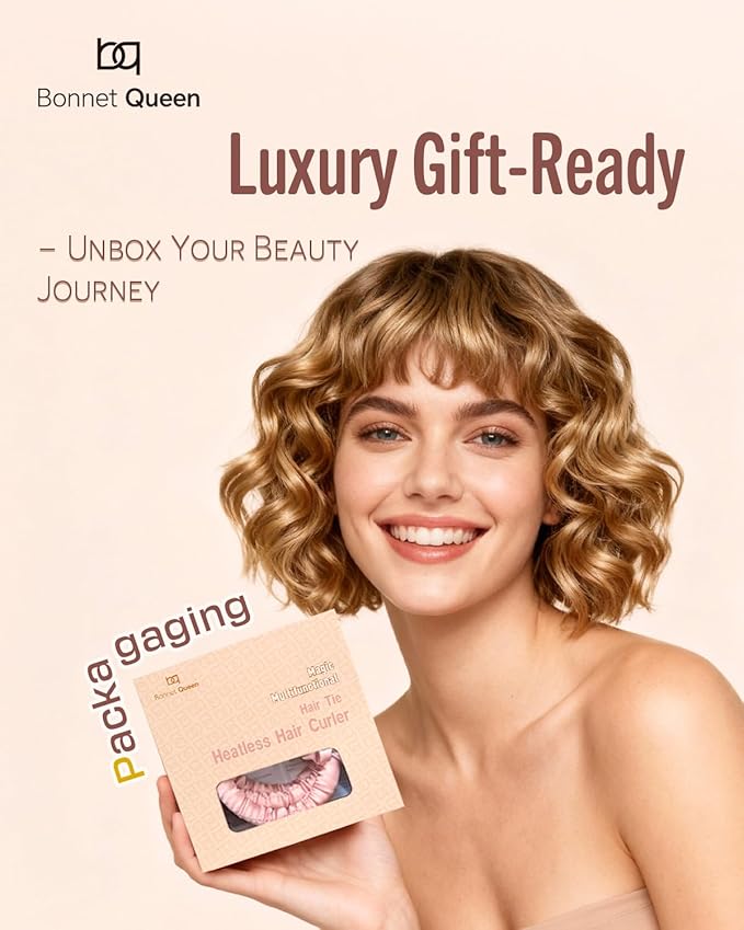BONNET QUEEN 3 Pack Small Satin Heatless Hair Curler for Short Hair, Heatless Curls Overnight, Hair Curlers to Sleep In, Damage-Free Small Curls with Built-in Scrunchie, Cream Pink