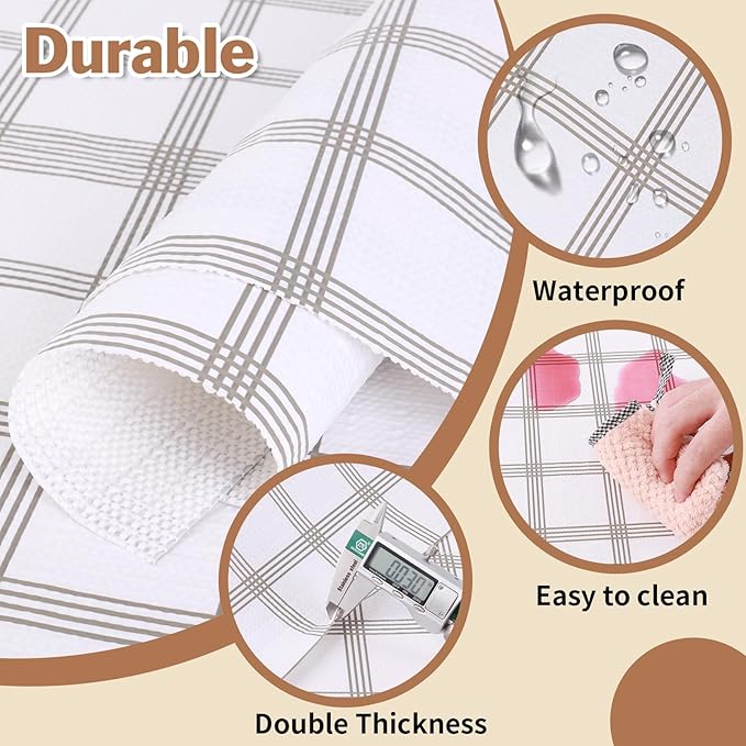 Shelf Liners for Kitchen Cabinets 12in x 30FT, Non Adhesive Drawer Liner White Square Thickened Shelf Liner Non-Slip Easy to Clean for Tool Box Refrigerator with Knife and Tape Measure
