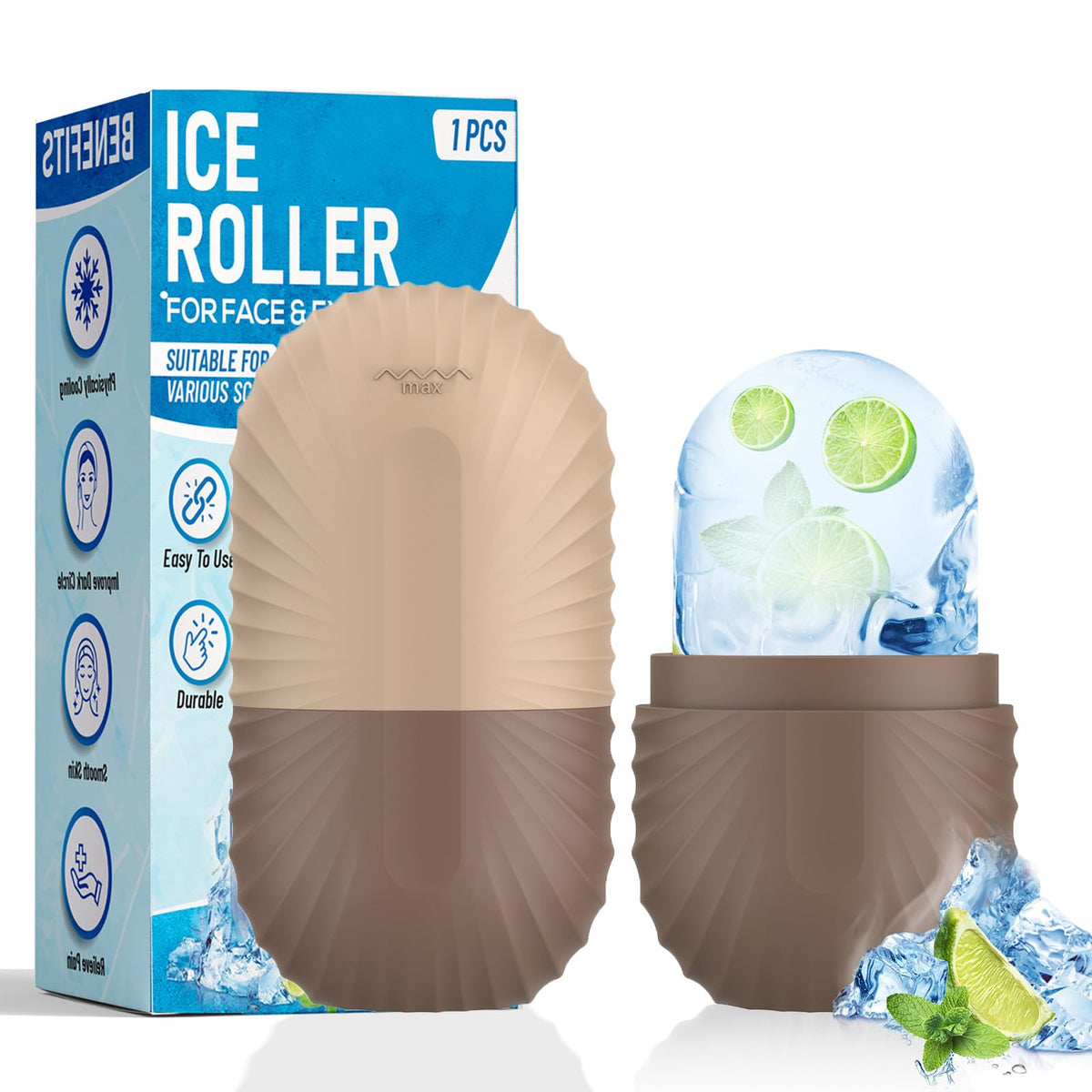 Ice Roller for Face and Eye, Silicone Ice Facial Roller Ice Holder, Face Ice Mold Skin Care, Face Icers Reusable Ice Cube Roller for Shrink Pores Anti Wrinkle Reduce Puffiness, Green